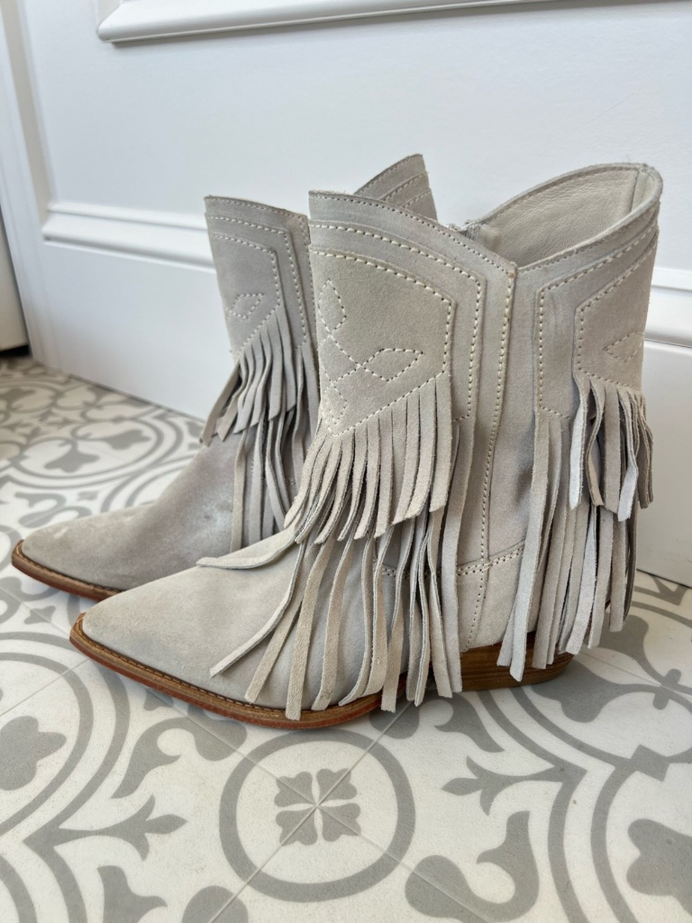 Free People Lawless Fringe Suede Western Ankle Boots